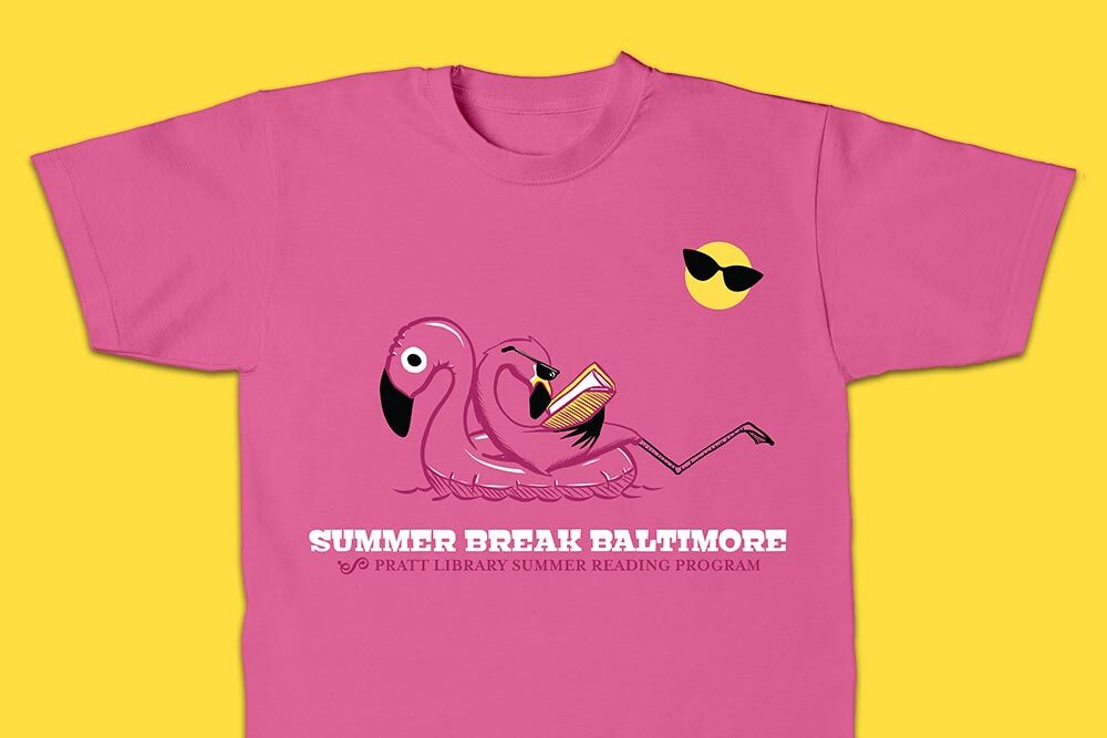 Summer Break Baltimore 2025 t-shirt illustration on yellow