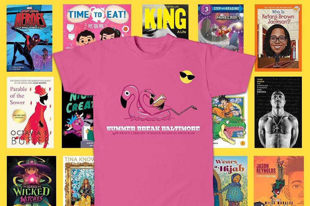 Summer Break Baltimore t-shirt and books - examples only