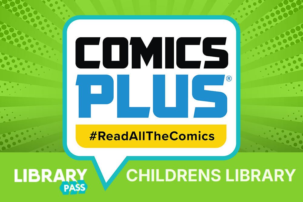 Comics Plus Childrens Library - Library Pass logo and Read All The Comics slogan