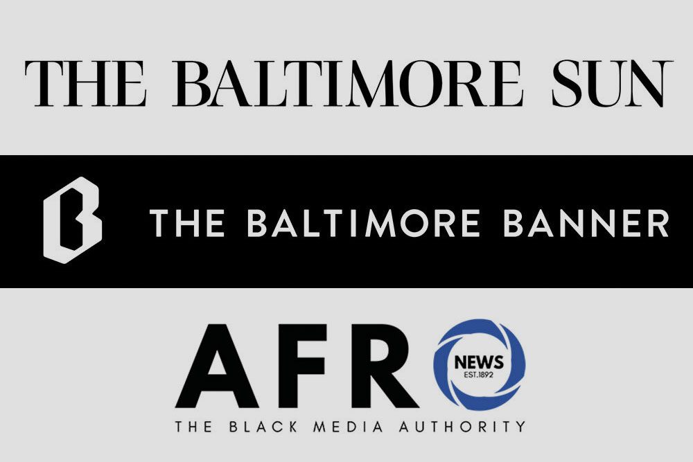 Maryland newspapers - modern website logos for the Afro American News, Baltimore Banner, and Baltimore Sun