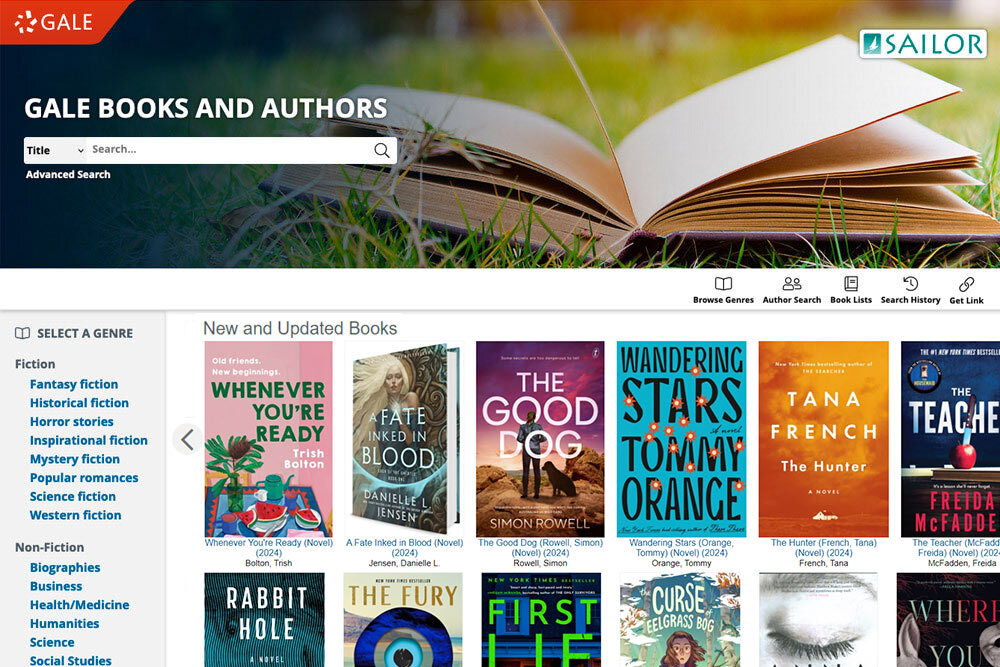Books and Authors Gale database- examples of new and recent books for adults to filter by genre