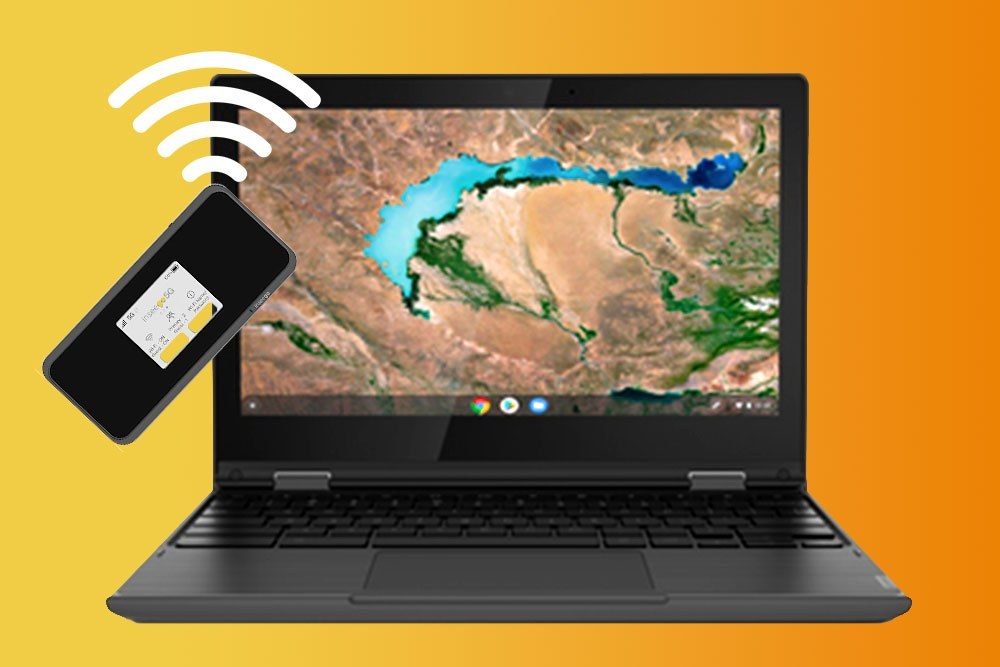 computer and internet devices - mobile hotspot with WiFi signal and Chromebook laptop