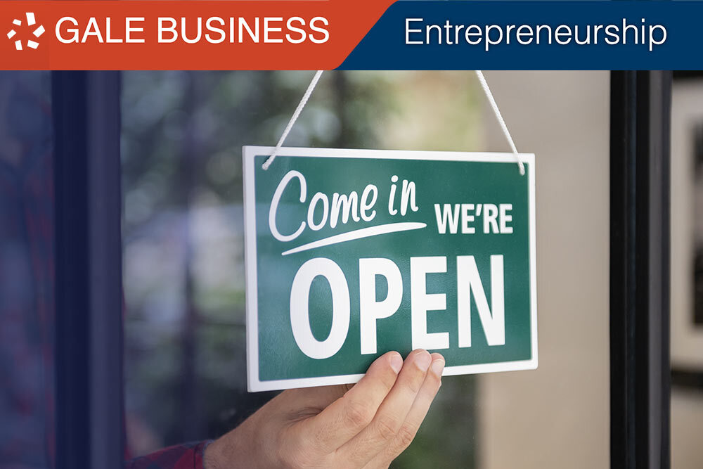 Gale Business Entrepreneurship database - logo and Open sign hand photo