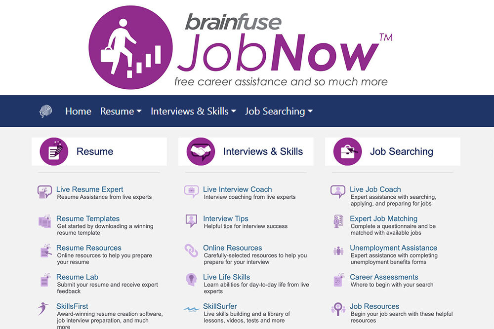 JobNow by Brainfuse - logo and parts of the website view