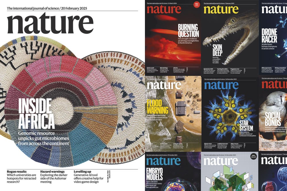 database Nature - covers for February 2025 and sample back issues