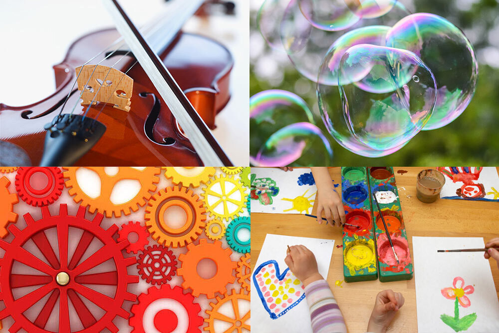 events for young children, including music, bubbles, tinkering exploration, arts and crafts