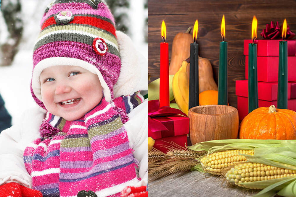 Winter events young children December 2024 - child in a snow hat and kwanzaa candles