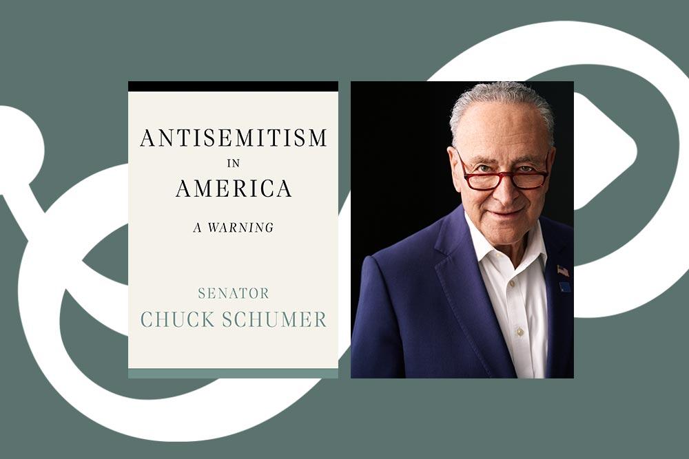 Chuck Shumer book, Anitsemitism In America, with author photo and Pratt logo background