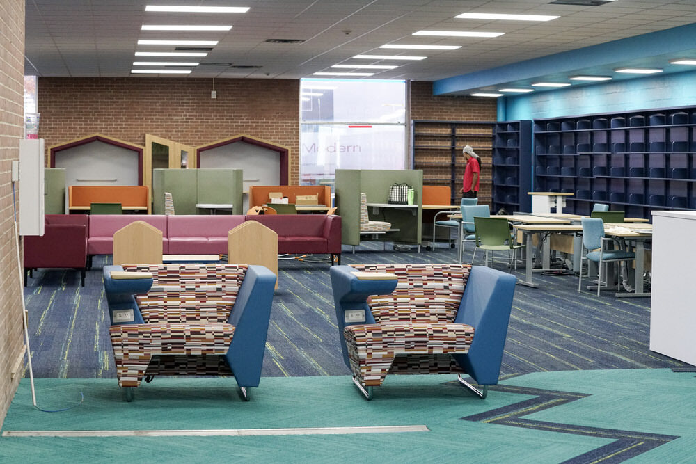 Herring Run renovations - new furniture, bookshelves, seating areas