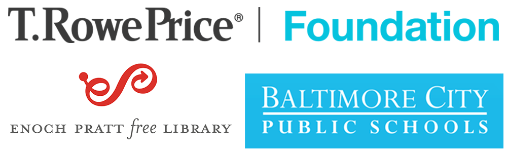 T. Rowe Price Foundation, Enoch Pratt Free Library, and Baltimore City Public Schools logos