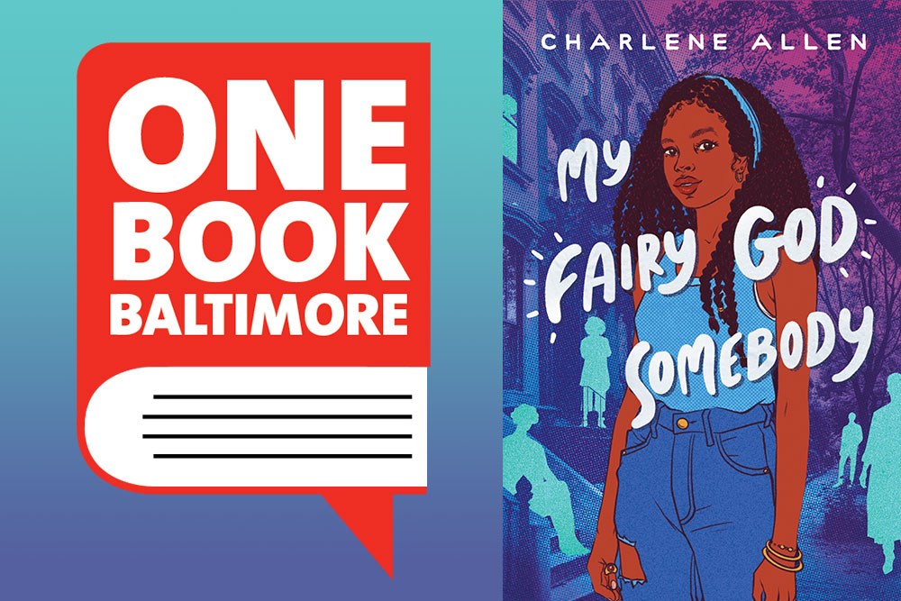 One Book Baltimore 2025 book, My Fairy God Somebody and One Book Baltimore logo