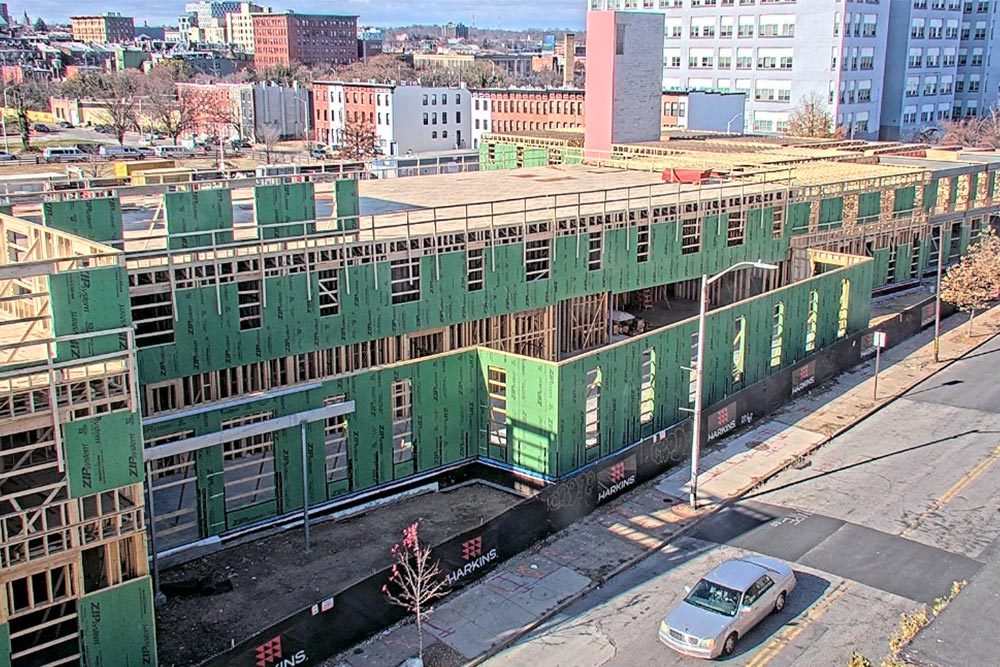 Johnston Square Branch construction - facade from above