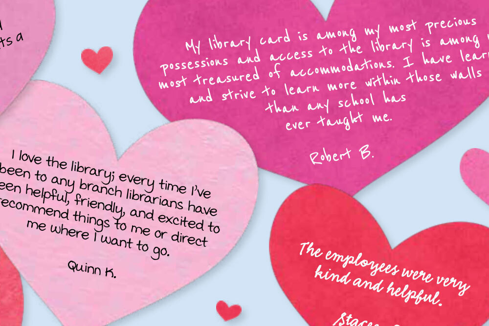 customer testimonials in heart shaped quotes